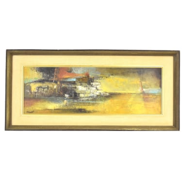 Rudi Klimpert “The Sailboat” Midcentury Modern Abstract Landscape Oil Painting 