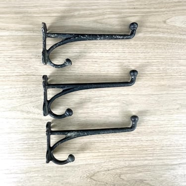 Large metal coat and hat hooks - set of 3 - vintage organizing 