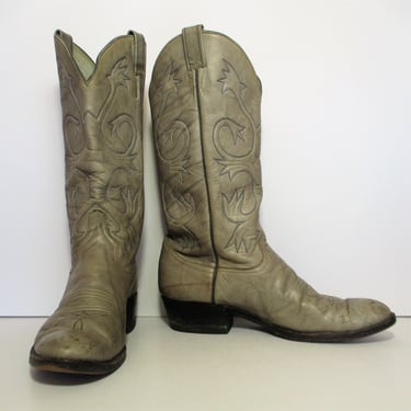 Vintage Larry Mahan Cowboy Boots, size 10 Men, Light Gray Leather Boots 
