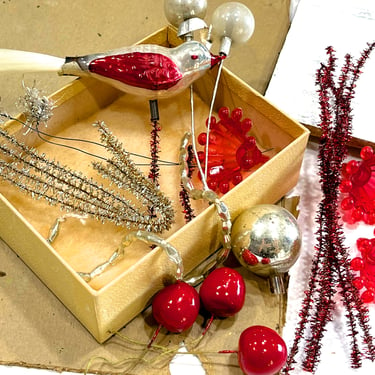 VINTAGE: Christmas Craft Finds - Holiday, Corsages, Ornaments, Decorations, Crafts - Mercury Beads, Picks - SKU Tub-400-00034442 