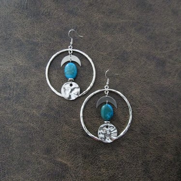 Large hoop earrings turquoise and silver 