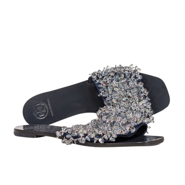 Tory Burch - Navy Satin Crystal Embellished Sandals Sz 8