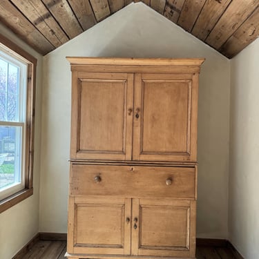 Antique English Pine Linen Press 