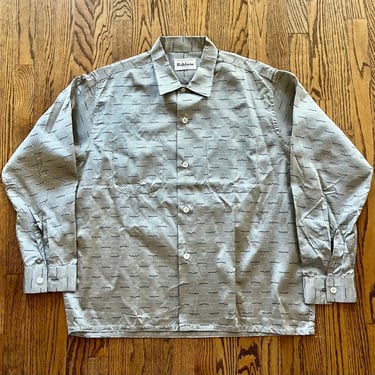 Dead Stock 1950s Silver Acetate Zig Zag Pattern Sport Shirt Large 