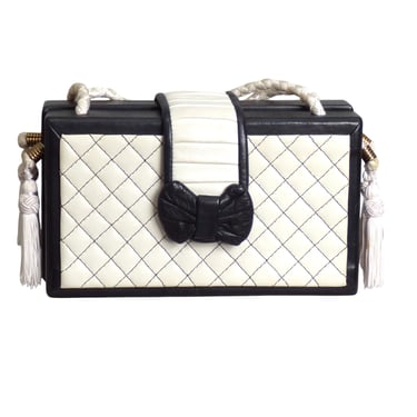 1990s Black & White Quilted Box Purse