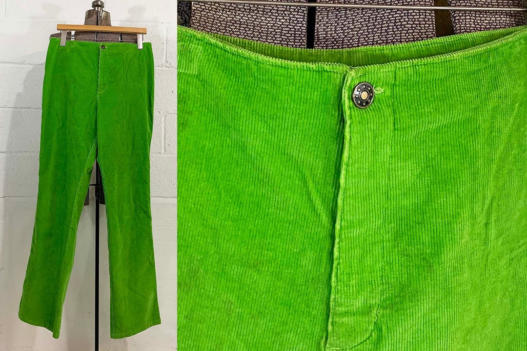 Vintage Green Corduroy Pants Stein Mart Cords Jeans 32