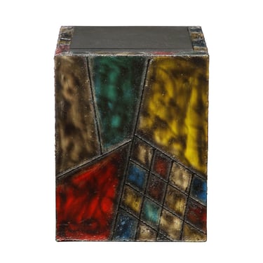 Paul Evans Hand-Welded Cube Table with Polychrome Enamels 1973 (Signed)