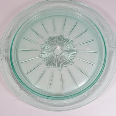 Vintage Uranium Glass Cake Plate - Green Glass Cake Plate Round Platter 