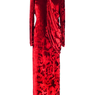 Bill Blass Draped Red Velvet Gown