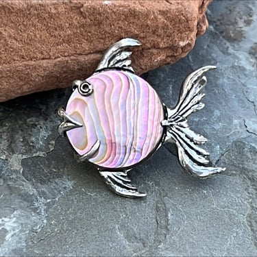 Vintage Sterling Silver and Colorful Abalone Fish Brooch / Pin 