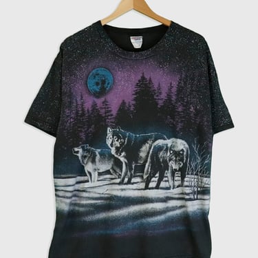 Vintage Wolf Under Full Moon And Starts Graphic T Shirt Sz XL