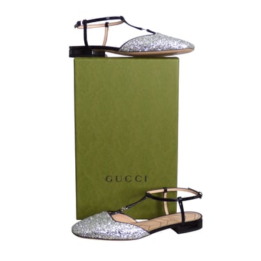 GUCCI- NIB Double G Glitter T Strap Ballet Flats, Multiple Sizes Available