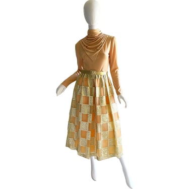 70s Gold Lame Metallic Dress / Vintage Huey Waltzer Mannequin Party Dress / 1970s Disco Silk Cocktail Dress Small 