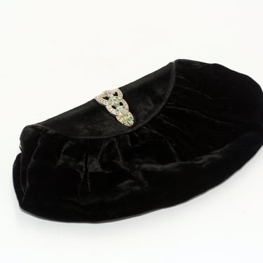 vintage black velvet clutch purse with rhinestone clasp 