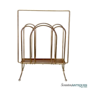 Mid-Century Art Deco Sculpted Brass Magazine Stand Record Caddy Holder