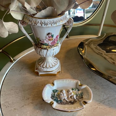 Vintage Italian Capodimonte Porcelain Vase + Ashtray
