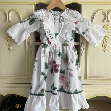 Vintage cotton floral print children’s dress | garden floral, eyelet trim, Spring dress, Easter dress, girls @ 4 5 6 