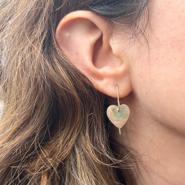 California Farmed Abalone Heart Drops in 14k gf Valentines Day Heart Earrings Ethical USA Stone 
