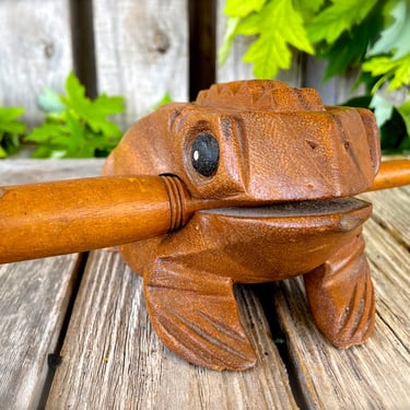 VINTAGE: Large Wooden Carved Sound Frog Ratsch - Mango Wooden Instrument - Frog Sound Maker - SKU 23-D-00034325 
