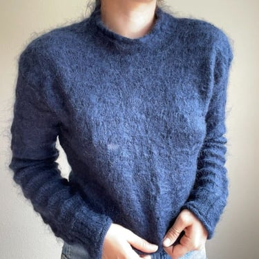 Vintage 90s Womens Esprit Blue Mohair Blend Oversized Lagenlook Fluffy Sweater 