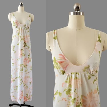 1970's Nightgown with Large Floral Print 70s Lingerie 70's Loungewear Women's Vintage Size Small 