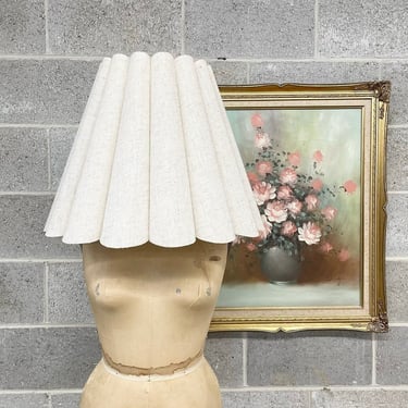 Vintage Lamp Shade Retro 1980s Empire + Scalloped Shaped + Large Size + Light Beige + Off White Color + Crimped + Lighting and Home Decor 