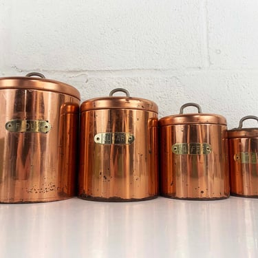 Vintage Canisters Set of 4 Copper Brass Flour Sugar | Check Engine