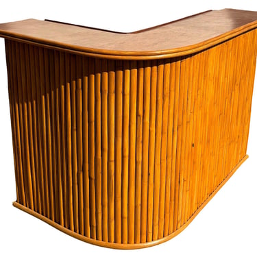 Restored Stacked Rattan & Mahogany L-Shaped Croner Bar 