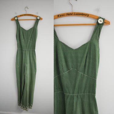 2000s-does-1940s Green Polka Dot Overalls 