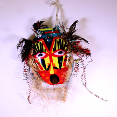 Helen Kovacs Contemporary African Mask Painted and Fused Glass with Bead Designs 