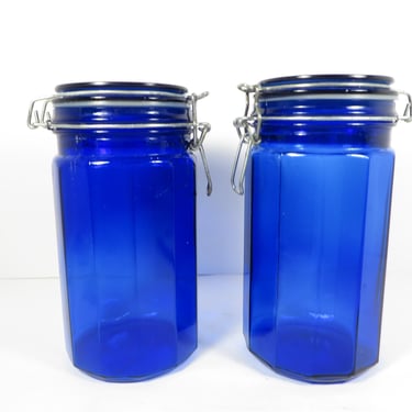 Vintage Cobalt Blue Glass Canister Jars 