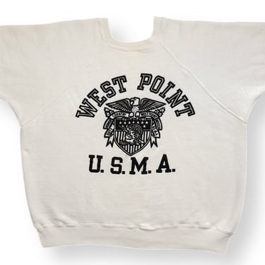 Vintage 60s United States Military Academy West Point Crest Logo Flock Print Short Sleeve Crewneck Sweatshirt Pullover Size Large 