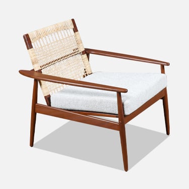 Hans Olsen Cane & Teak Lounge Chair for Juul Kristensen