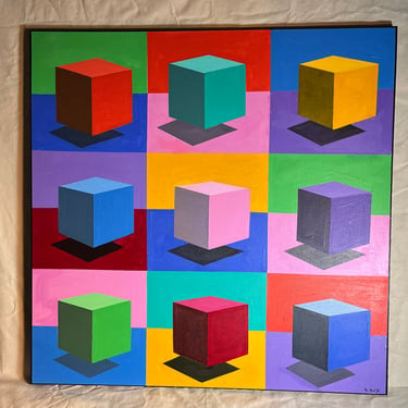 Colorful Acrylic Painting on canvas “Floating Boxes” 30 x 30 