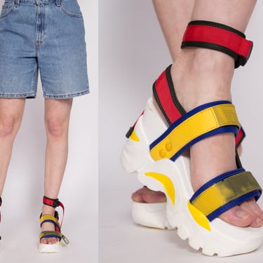 Anthony Wang Platform Velcro Sandals - Size 5.5 | Primary Color Strappy Streetwear Wedge Shoes 