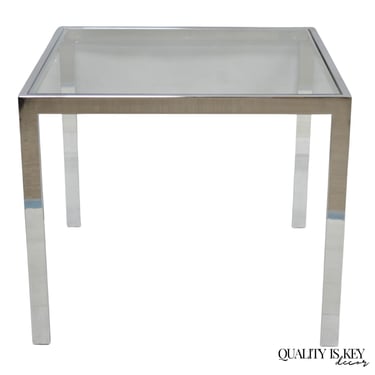 Mid Century Modern Polished Chrome Glass Top Square Occasional Side End Table