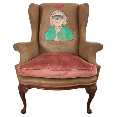 English Victorian Leather Wingback Armchair Painted by Ira Yeager