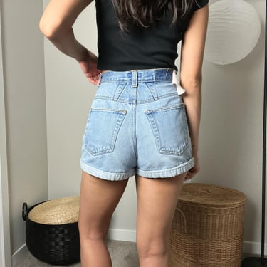 90s vintage blue classic high waisted rise cuffed mom denim jean shorts by esprit 