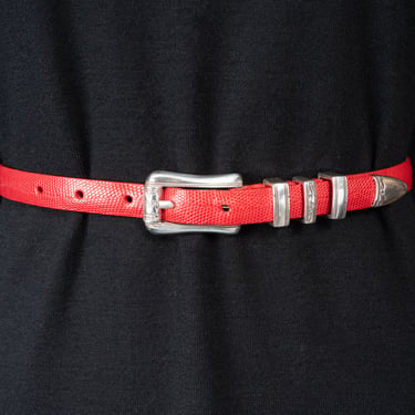 Gorgeous Red Brighton Embossed Alligator Leather Belt with Silver Hardware 