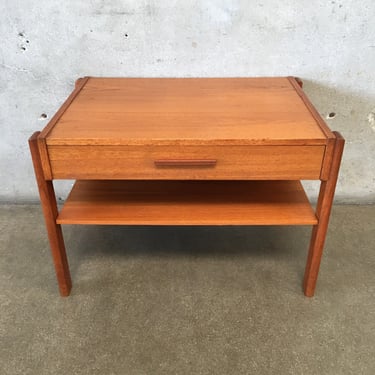 Mid Century Modern Teak Side Table With Drawer