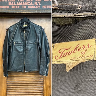 Vintage 1960’s “Taubers” Label Cafe Racer Motorcycle Leather Jacket, 60’s Cafe Racer Leather, Vintage Biker Jacket, Vintage Clothing 