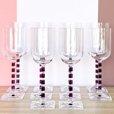 Set of Ten Crystal Amethyst Mikasa Wine Glasses