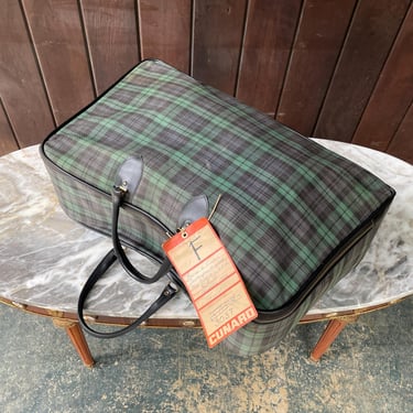1960s Cheney British Plaid Travel Soft Suitcase Duffel Bag Vintage Mid-Century Rare 
