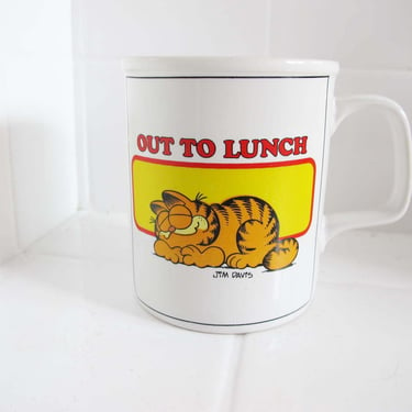 Vintage 80s Garfield Coffee Mug - Out to Lunch Cat Nap Sleeping  - Gift For Best Friend Coffee Lover 