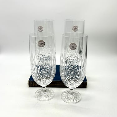 Vintage 24% Lead Crystal Glasses by Crystal Clear Industries,  Set of 4, Made In Poland, Crystal Clear Glass Stemware, Water Wine Goblets 