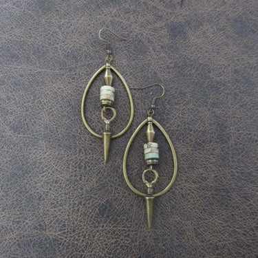 Bohemian earrings, rustic boho earrings, artisan ethnic earrings, tear drop hoop earrings, turquoise earrings 