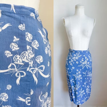 Vintage 1930s Blue Bow Novelty Print Skirt / 25