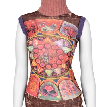 Jean Paul Gaultier Vintage AW 1999 Zodiac Print Sleeveless Turtleneck Top
