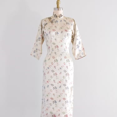 Elegant 1960's Pale Gold Cheongsam Dress / M