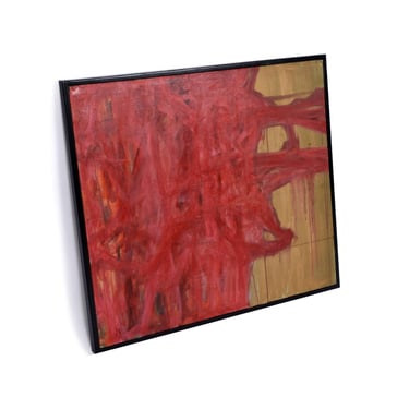 Nakamura 1969 Red and Gold Ochre Square Abstract Expressionist Color Field Painting 